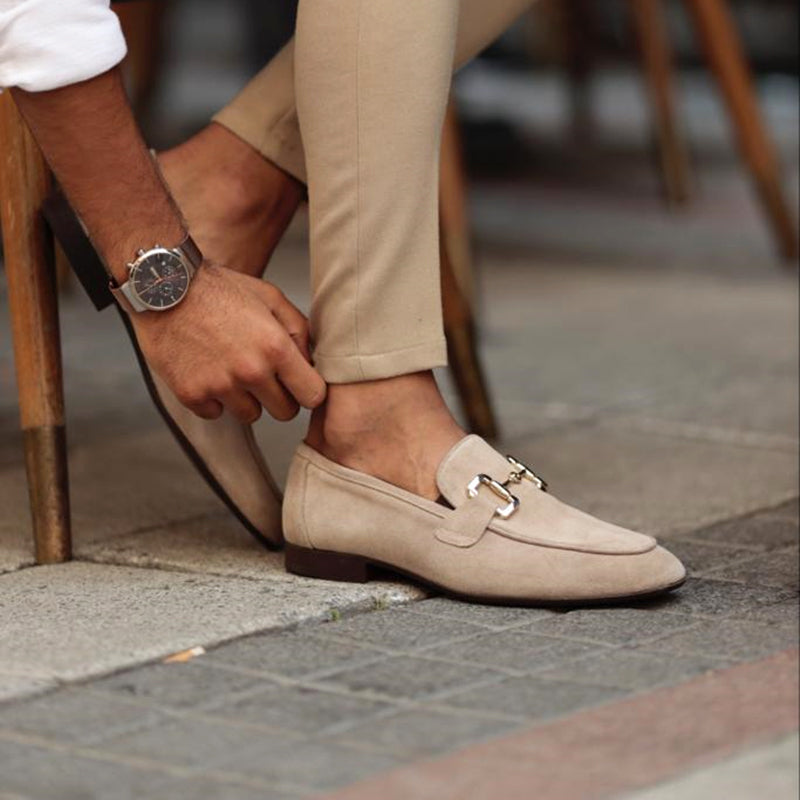 Stylish men's almond toe loafers, elegant slip-on footwear for dressy or smart casual fashion.