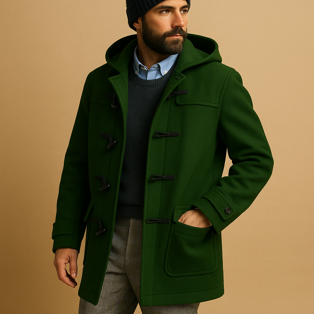 Men's elegant long winter coat, providing effortless warmth and stylish protection for cold weather outerwear.