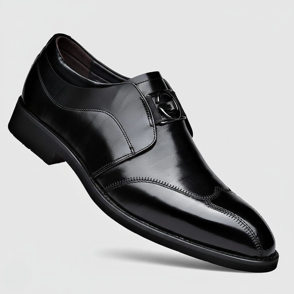 Sophisticated men's monk strap dress shoes with a sleek pointed toe. Versatile formal footwear for any elegant occasion.