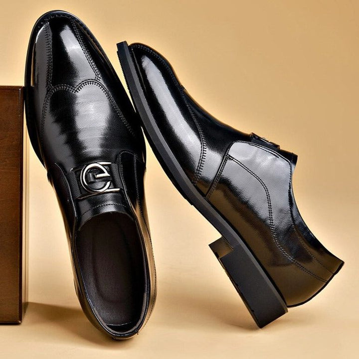 Premium men's slip-on monk strap dress shoes. Pointed toe design offers comfort & a sleek look for business & weddings.