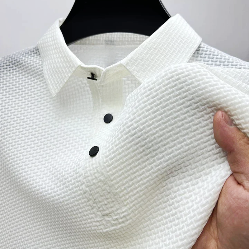 Men's versatile short sleeve polo top, elegant & comfortable for summer casual wear.