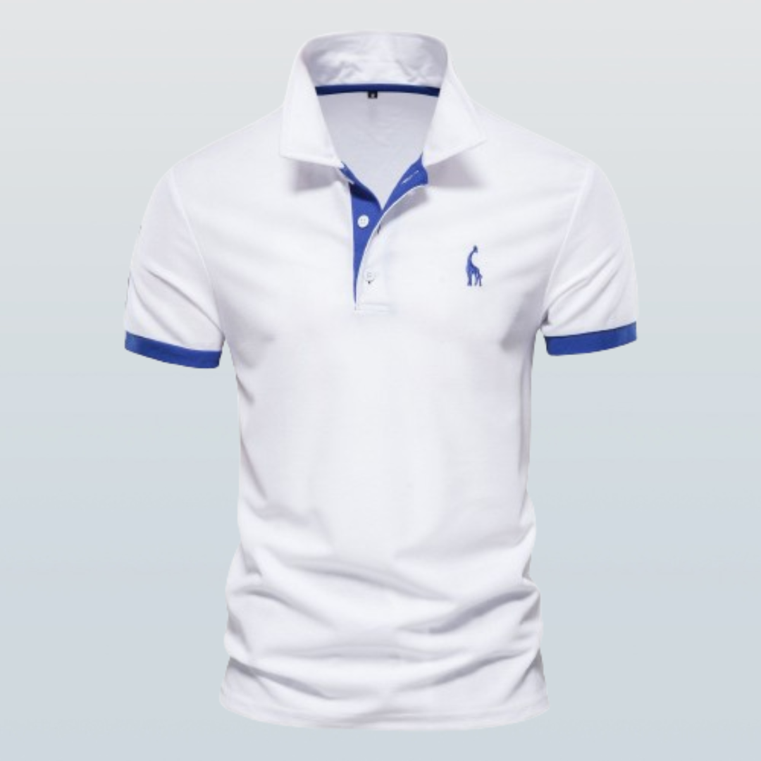 Stylish men's collared polo shirt, short sleeve, offering versatile fashion for a smart casual look and comfort.