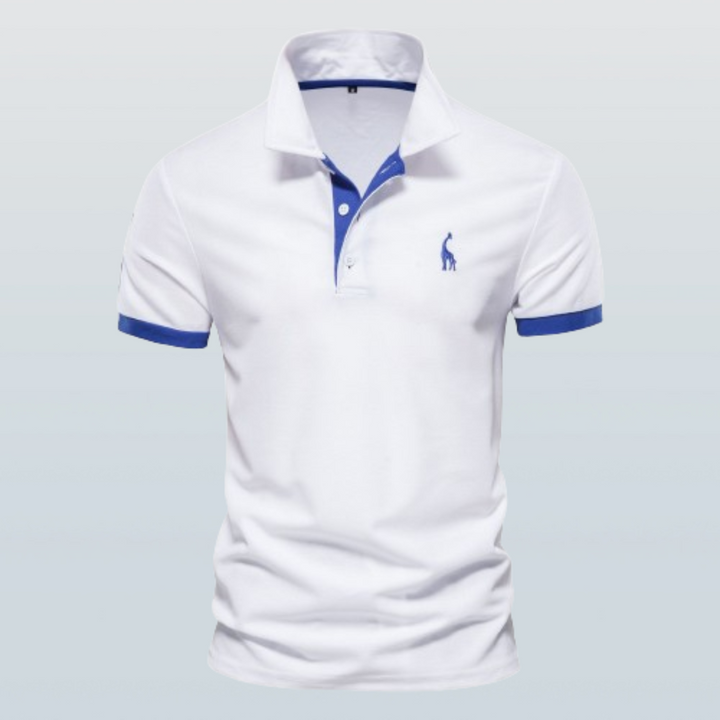 Stylish men's collared polo shirt, short sleeve, offering versatile fashion for a smart casual look and comfort.