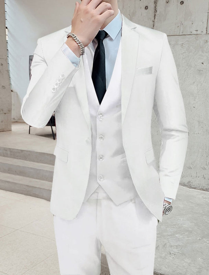 Sharp men's elegant 3-piece suit featuring a tailored, slim fit design. Perfect single-breasted formal wear.