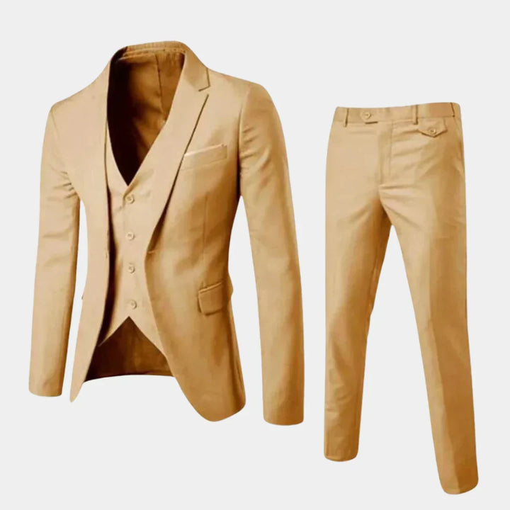 Elegant men's slim fit suit, ideal wedding attire or evening wear with its sleek design and comfortable fit.
