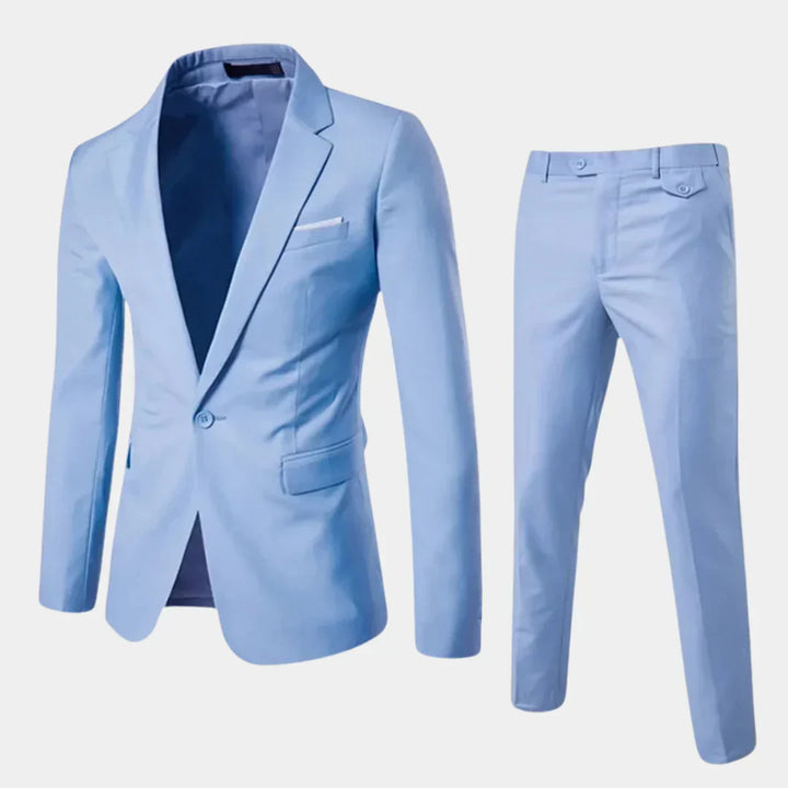 Modern men's elegant slim fit suit, a versatile two-piece set for contemporary formal and business fashion.