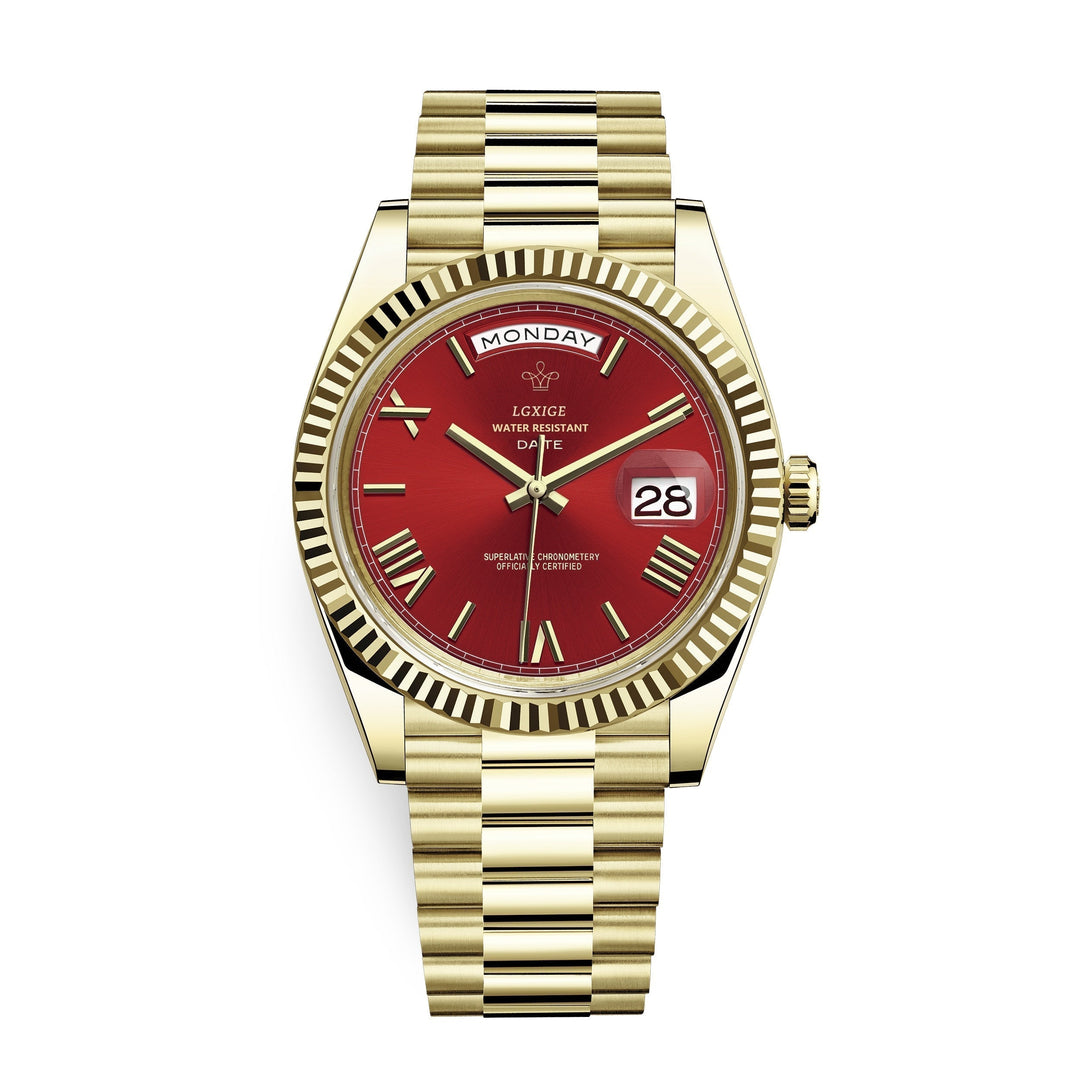 Durable men's stainless steel quartz watch, featuring a prominent day & date display. Timeless elegance.