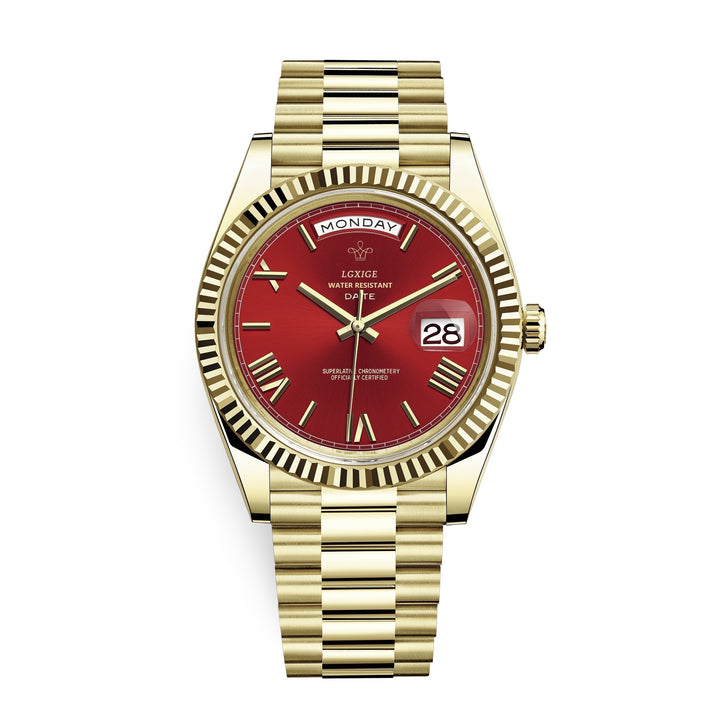 Durable men's stainless steel quartz watch, featuring a prominent day & date display. Timeless elegance.