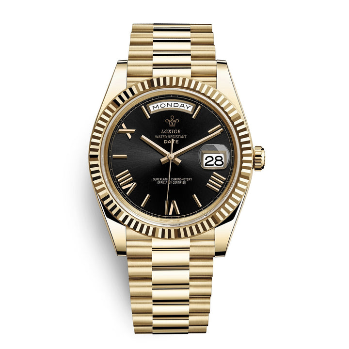 Timeless men's elegant watch with day-date display. A classic accessory for a sophisticated style, quartz movement.