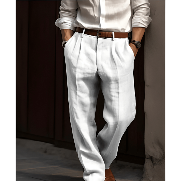 Classic men's straight fit chinos in a versatile color, perfect for sophisticated smart casual or comfortable business attire.
