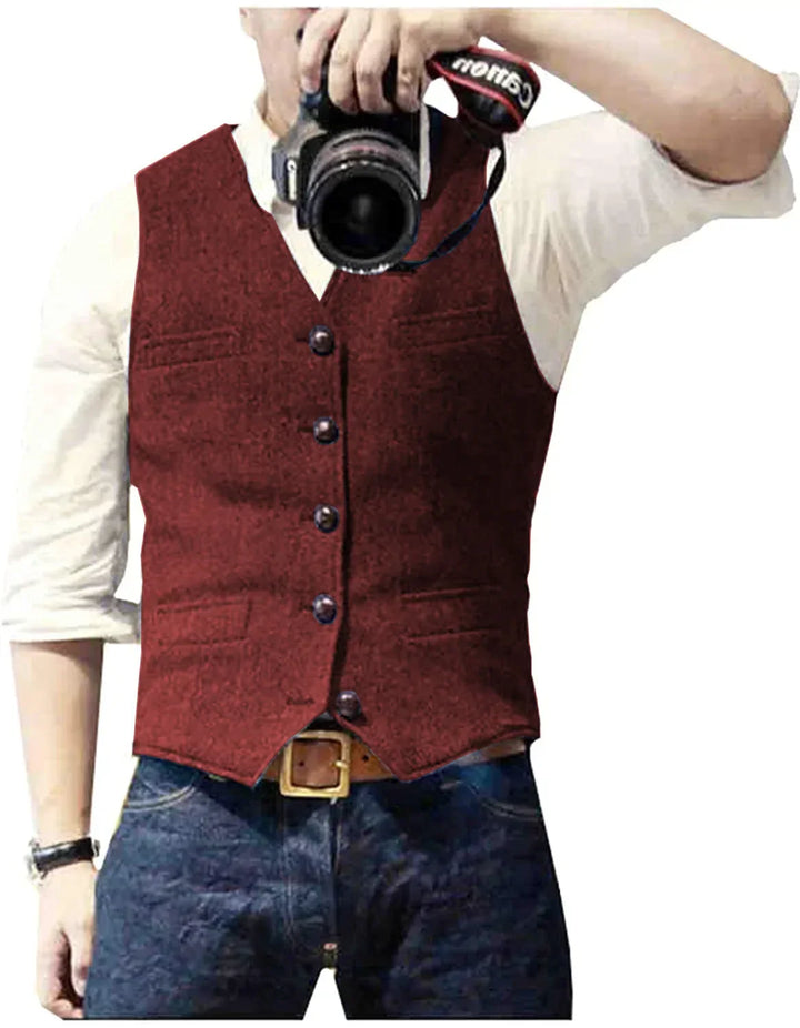 Elegant men's multi-color waistcoat. Tailored vest, ideal for smart casual or formal layering. Button-up.