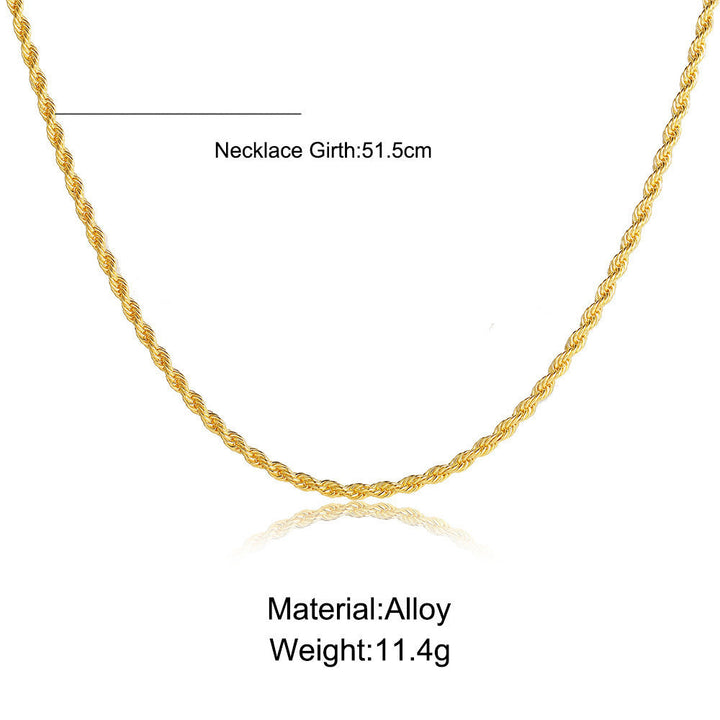 Stylish men's twisted rope chain necklace, worn to enhance a modern, elegant fashion look.