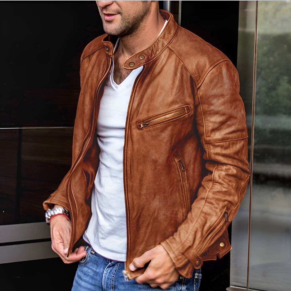 Stylish man wearing elegant waterproof all-season jacket. Perfect men's outerwear for fall, winter & spring fashion.