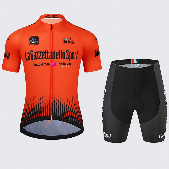 Complete men's road bike gear: performance cycling jersey, padded shorts, premium athletic wear for serious riders.
