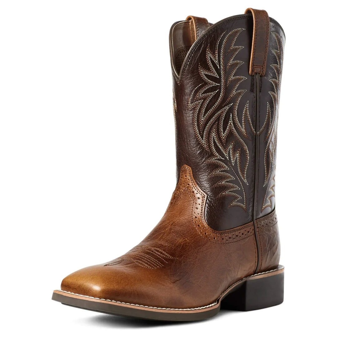 Durable men's mid-calf boots with a sturdy heel & unique back embroidery, versatile for casual & formal wear.