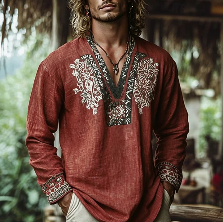 Men's embroidered resort shirt in relaxed fit, perfect for summer vacation or casual wear. Short sleeve design.