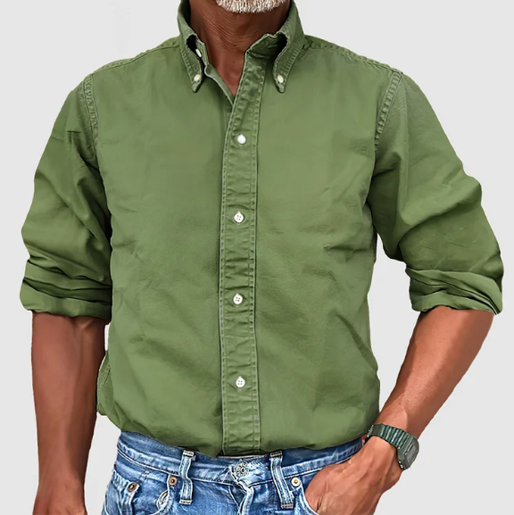 Professional men's long-sleeve work shirt, wrinkle-resistant for a crisp look. Smart casual essential men's clothing.