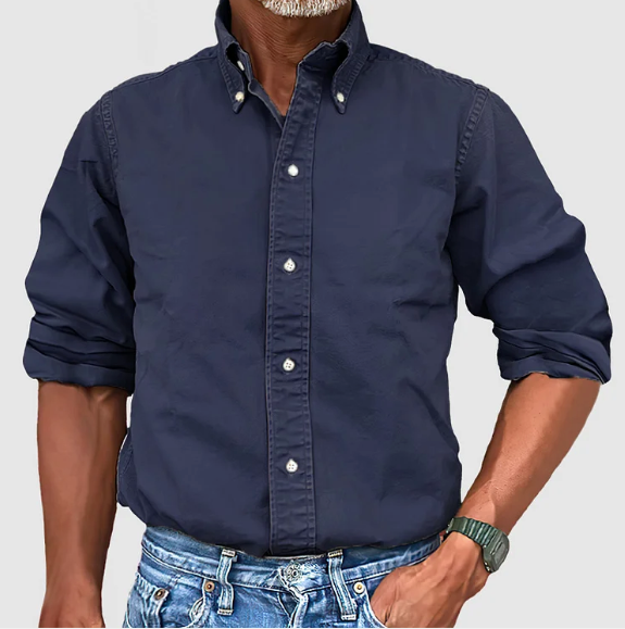 Modern men's long-sleeve shirt. Wrinkle-resistant & versatile for smart casual wear. Essential everyday men's fashion.