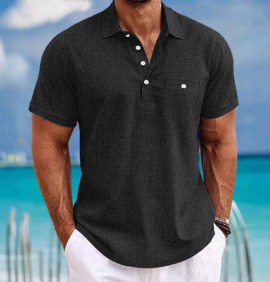 Casual men's button-up short sleeve shirt, ideal for everyday wear & summer fashion.