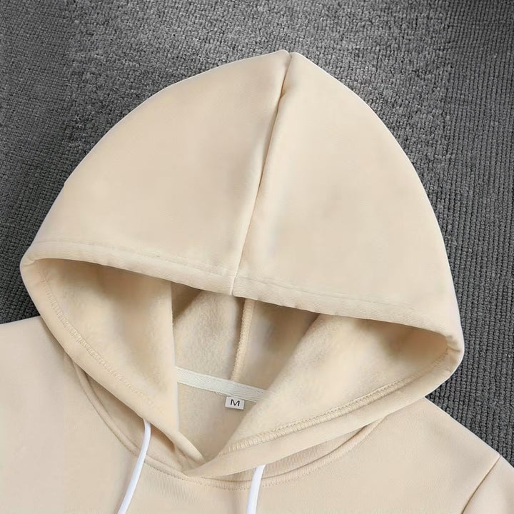 Khaki men's comfort sweatshirt, ideal relaxed fit hooded top for daily use.