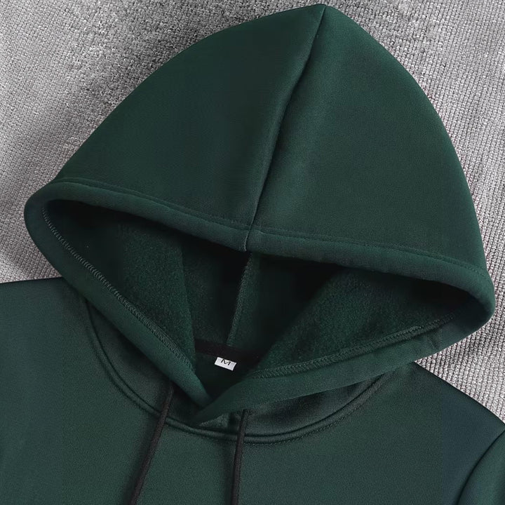 Brown men's pullover hoodie, warm winter layer for everyday casual wear.