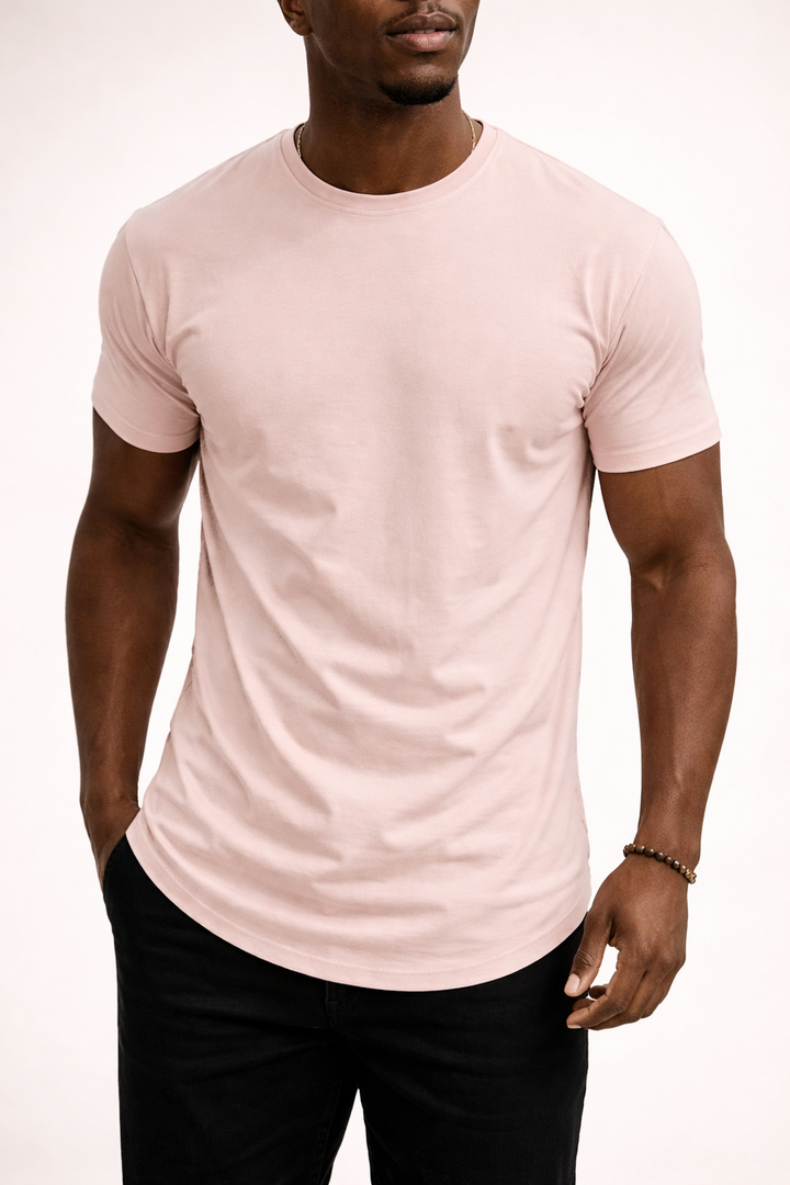 Versatile men's basic tee with a slim fit, offering timeless style for everyday comfort.