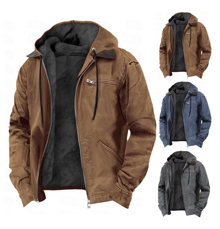 Modern men's autumn hooded jacket, sleek design for fall fashion, comfortable and stylish outerwear.
