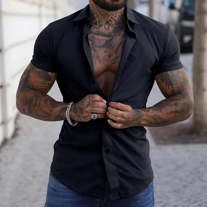 Stylish men's short sleeve fitted shirt, a modern choice for warm weather & versatile fashion.
