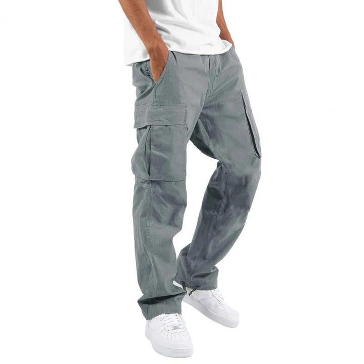 New men's comfortable utility cargo pants, designed for flexibility and everyday wear with a rugged look.