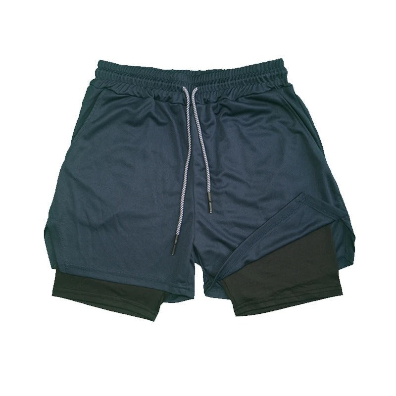 Dynamic shot of men's FlexStride Performance Shorts during a run, ideal activewear.