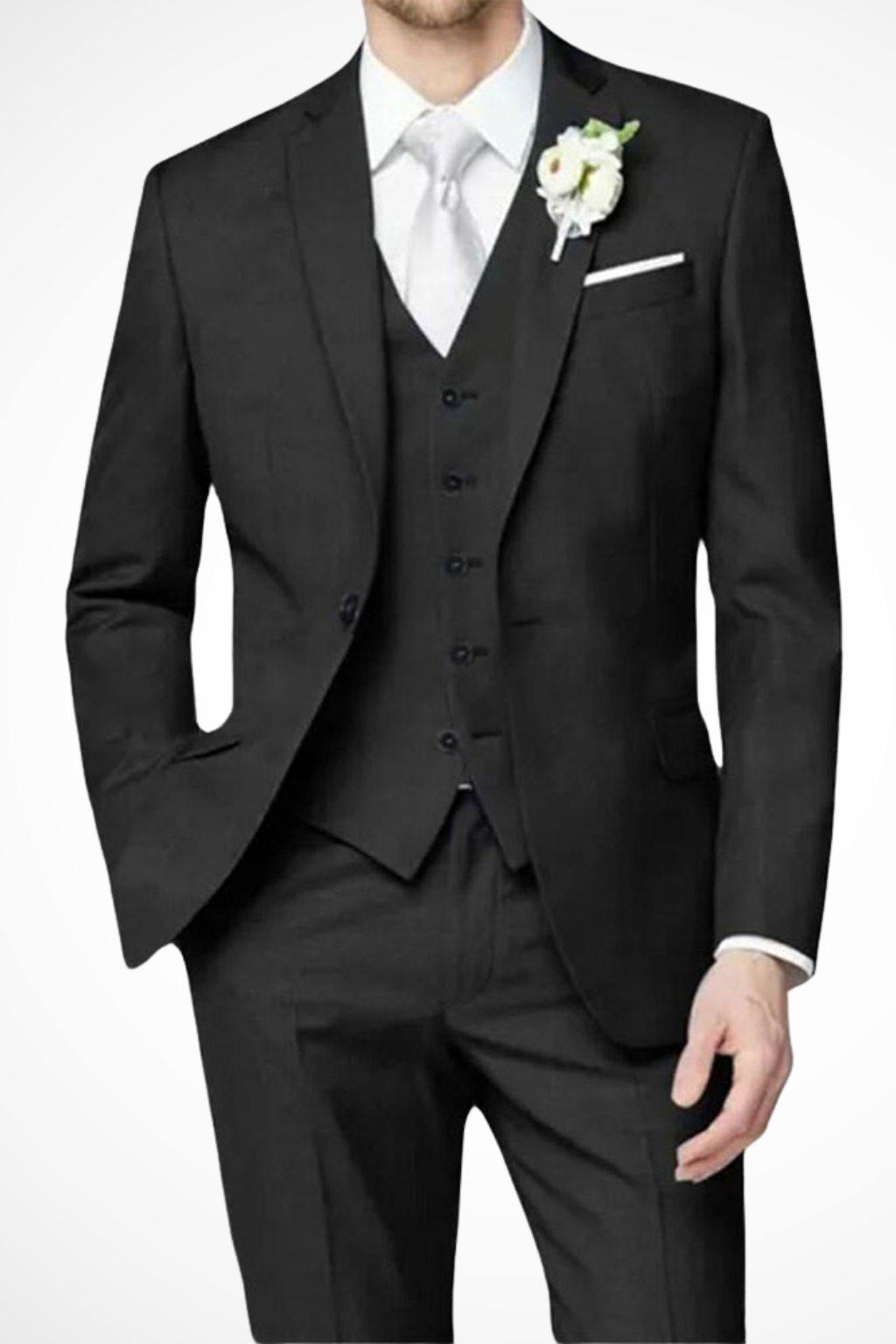 Stylish men's single-breasted 3-piece suit. A refined choice for formal wear, weddings, and special events.