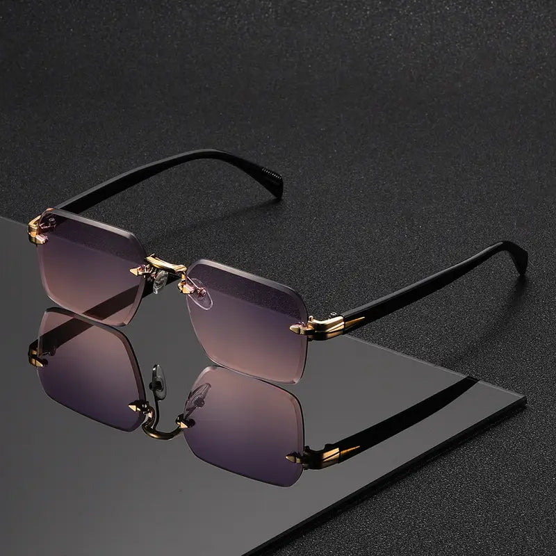 Stylish men's frameless square sunglasses, perfect street style accessory with UV protection.