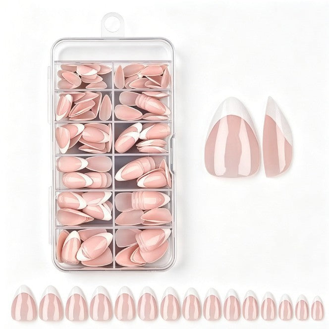High-quality men's press-on false nails with an elegant French tip design for a professional manicure.
