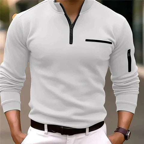 Men's full zip sweater with pockets, ideal for comfortable everyday layering.
