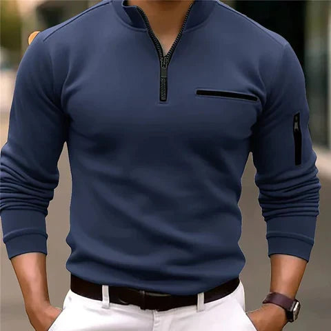 Versatile men's zip sweater, a cozy layering top for any casual occasion.