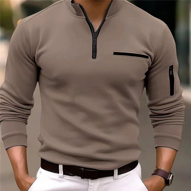 Men's zip front pullover sweater with pockets, a comfortable & stylish casual essential.