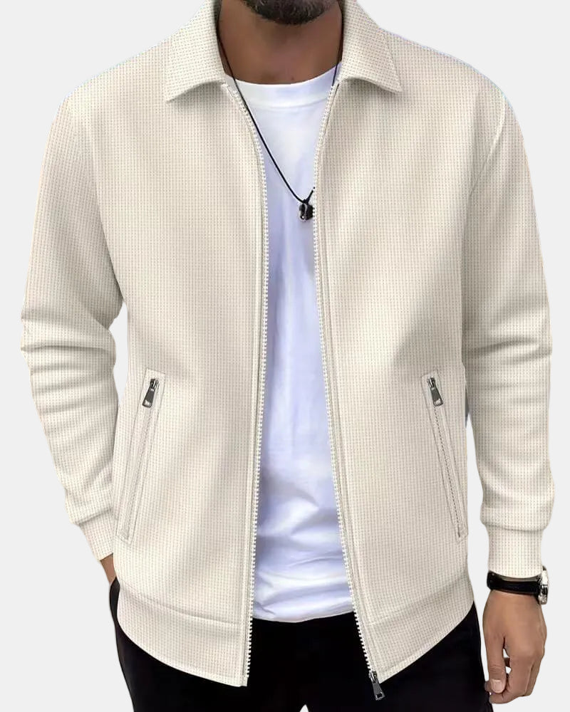 Men's Gideon Classic Textured Athletic Jacket. Lightweight full-zip outerwear for sporty style & casual wear.