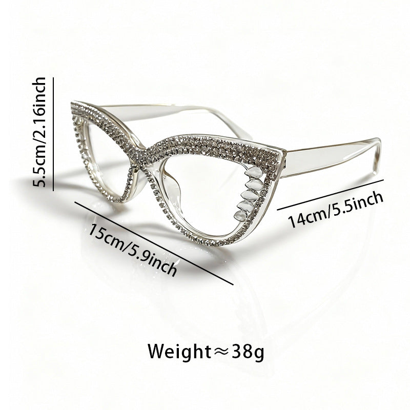 Dazzling men's cat-eye sunglasses with sparkling rhinestones; offers stylish UV protection & a glamorous look.