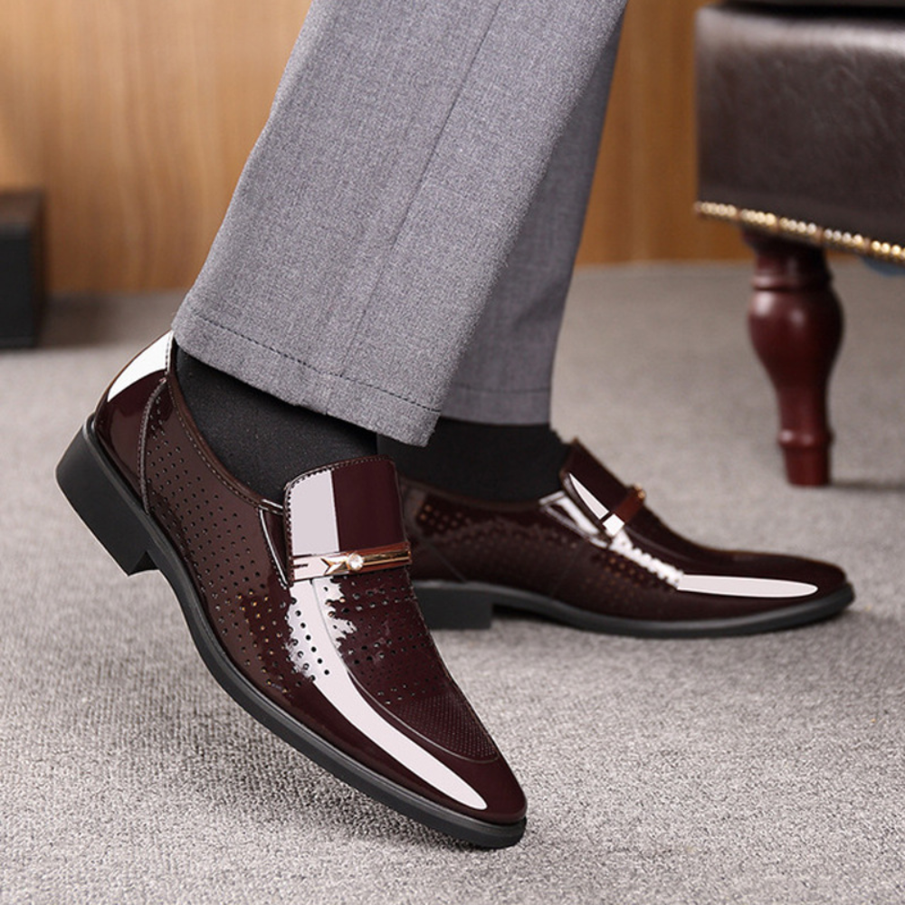 Sleek men's glossy slip-on dress shoes, formal footwear for business & special occasions.