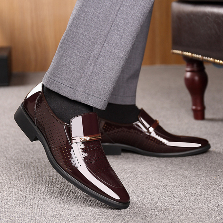 Sleek men's glossy slip-on dress shoes, formal footwear for business & special occasions.