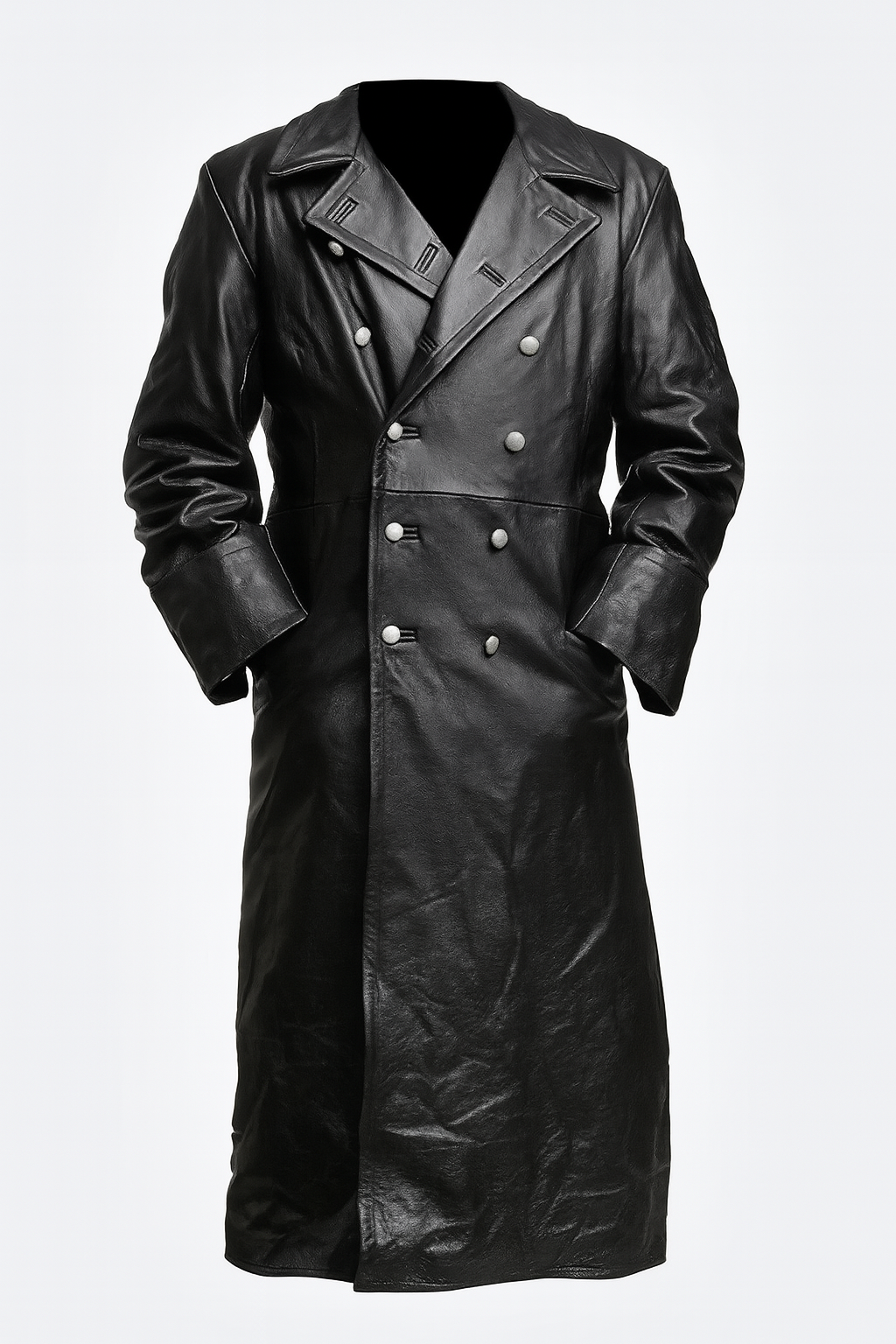 Men's Gothic black military trench coat, WW2 officer style. Long dramatic outerwear for autumn/winter, cosplay & streetwear.