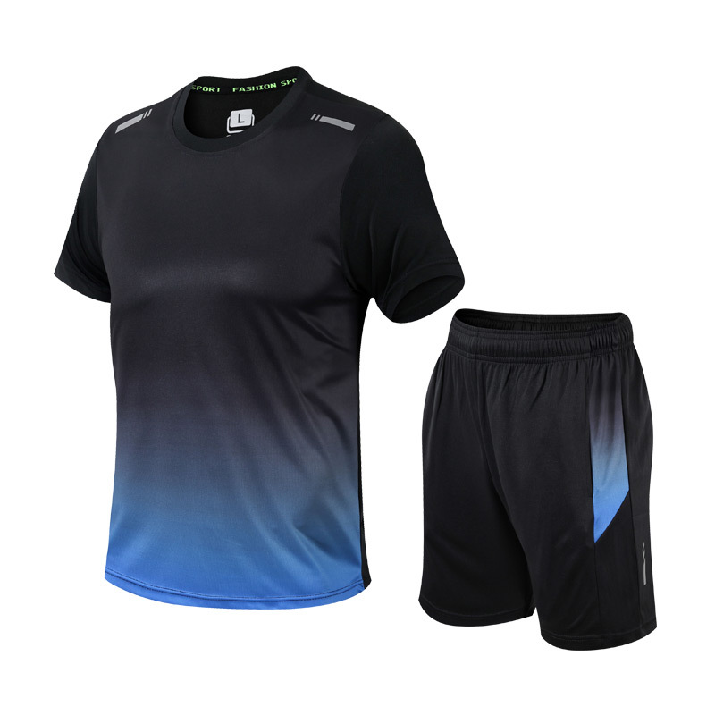 Men's gradient sports set: breathable, slim-fit activewear for gym, running & workouts. Quick-dry performance gear.