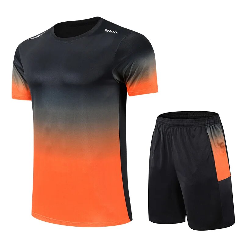 Full men's gradient sports set; breathable, quick-dry activewear. Perfect slim-fit gym & running outfit for men.