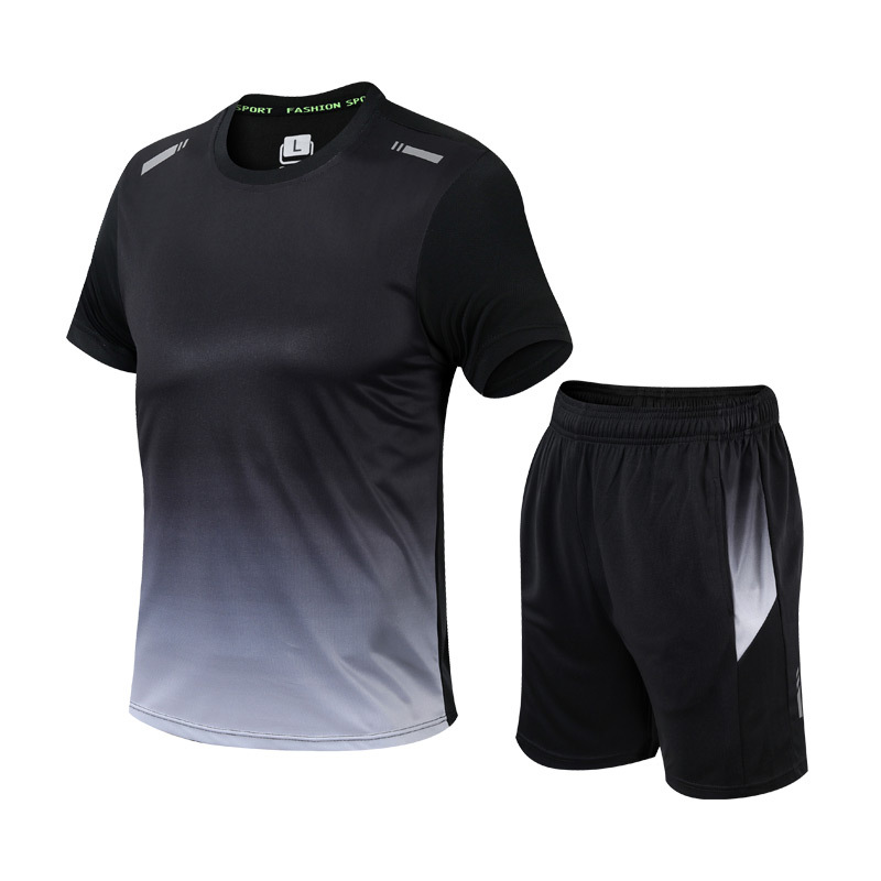 Men's gradient workout set: breathable, slim-fit activewear for fitness. Quick-dry athletic gear for optimal performance.