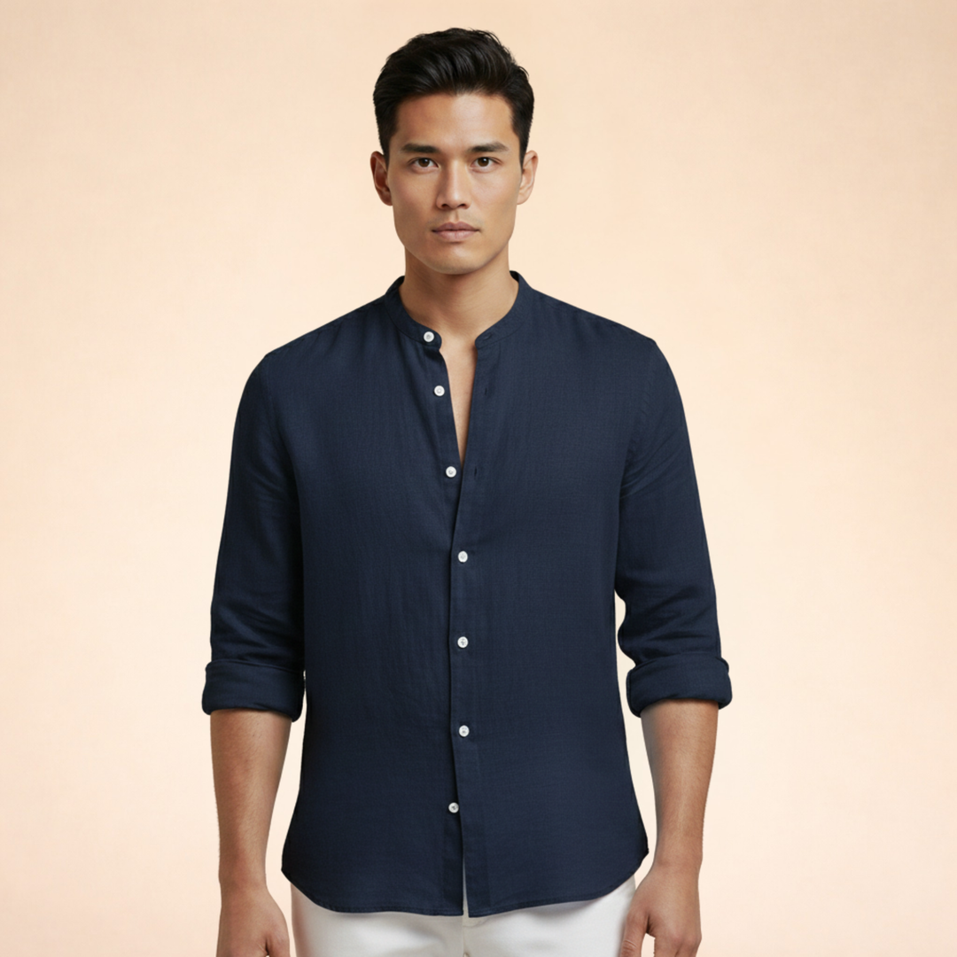 Comfortable men's tailored casual shirt with a grand collar. A versatile smart-casual button-down top.