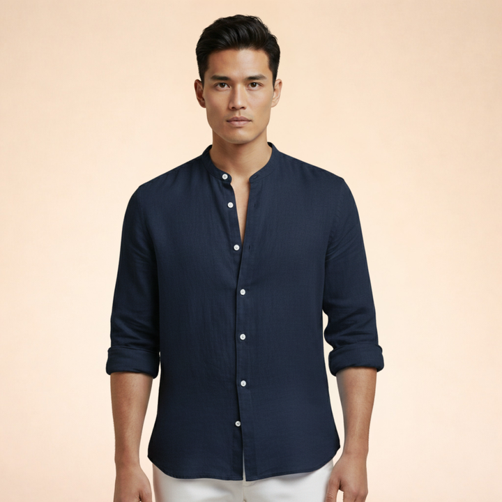 Comfortable men's tailored casual shirt with a grand collar. A versatile smart-casual button-down top.