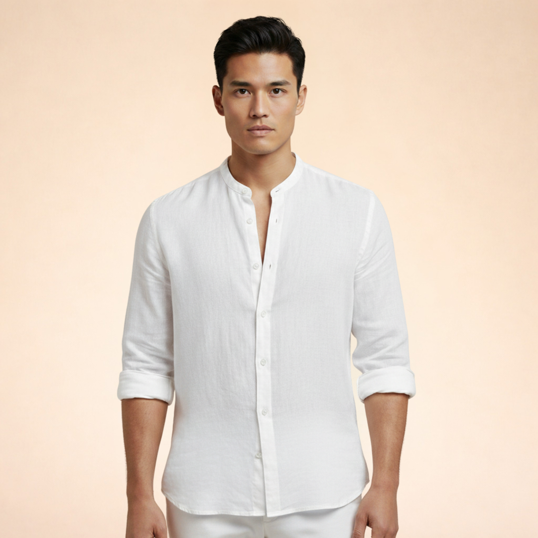 Refined men's tailored casual shirt with an elegant grand collar, perfect for versatile summer outfits.