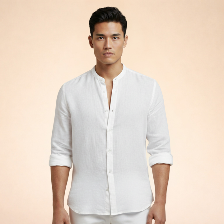 Refined men's tailored casual shirt with an elegant grand collar, perfect for versatile summer outfits.