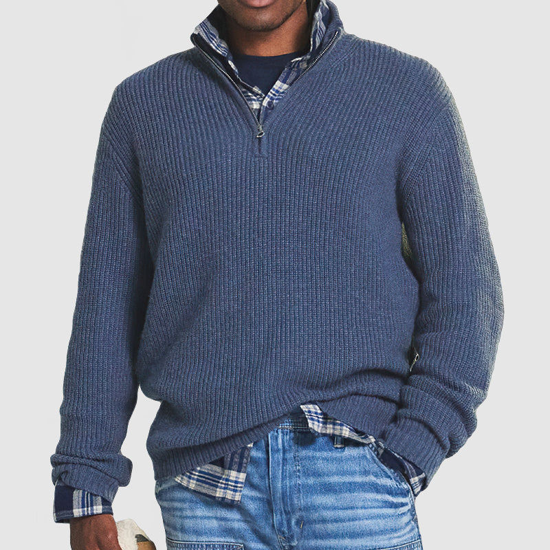 Men's half-zip cashmere blend jumper, soft knitwear for everyday comfort & versatile style.