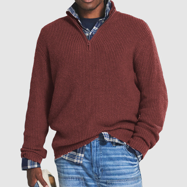 Stylish men's half-zip sweater in a soft cashmere blend, perfect for casual or smart everyday wear.